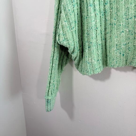 Free People Green On Your Side Cable Knit Cropped Boxy Pullover Sweater Small - Picture 13 of 16